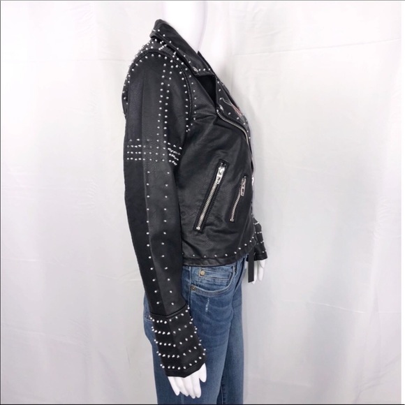 Blank NYC Black Stud Floral Vegan Leather Moto SzS - Picture 12 of 15